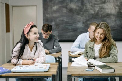 Teenagers studying at school