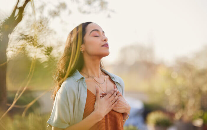 Woman using strategies to calm her anxiety