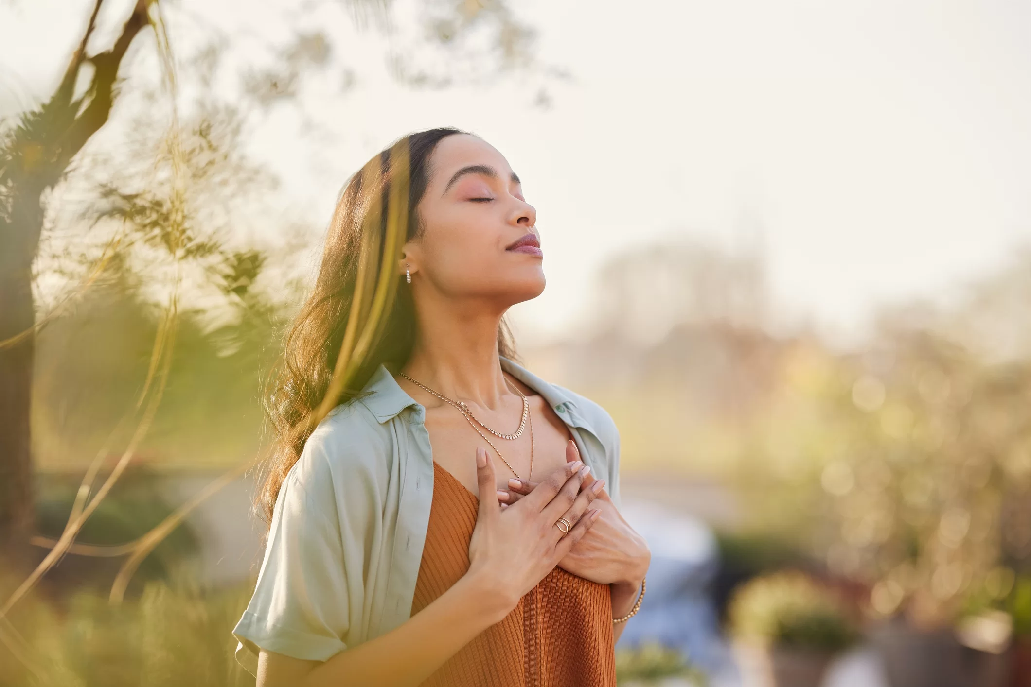 Woman using strategies to calm her anxiety